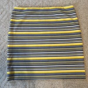 Ann Taylor Pencil Skirt 12 Blue Yellow Stripe Stretch Knit Zip Black Label